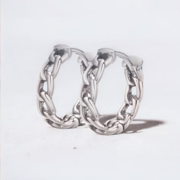 Boucles d'oreilles homme creoles anneau acier chaine tressee - paire