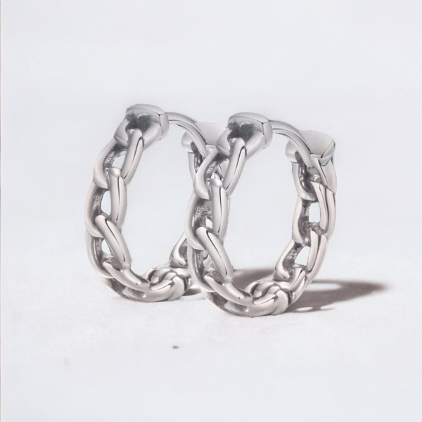 Pendientes de aro para hombre con aro de acero y cadena trenzada - par