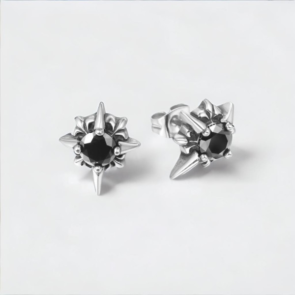 Boucles d'oreilles homme clous fleur de lys acier zirconium