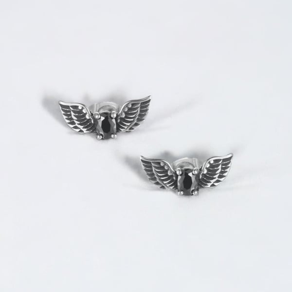 Boucles d'oreilles homme clous acier aile ange zirconium