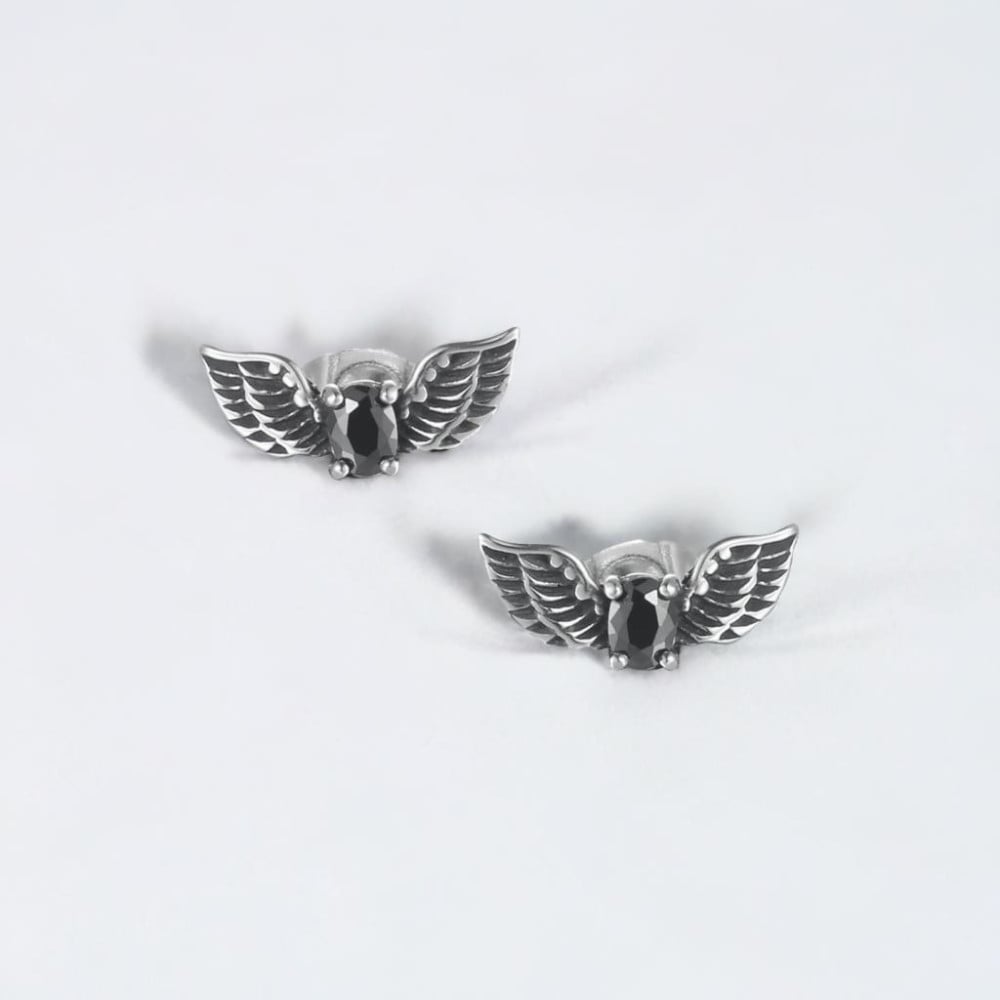 Boucles d'oreilles homme clous acier aile ange zirconium