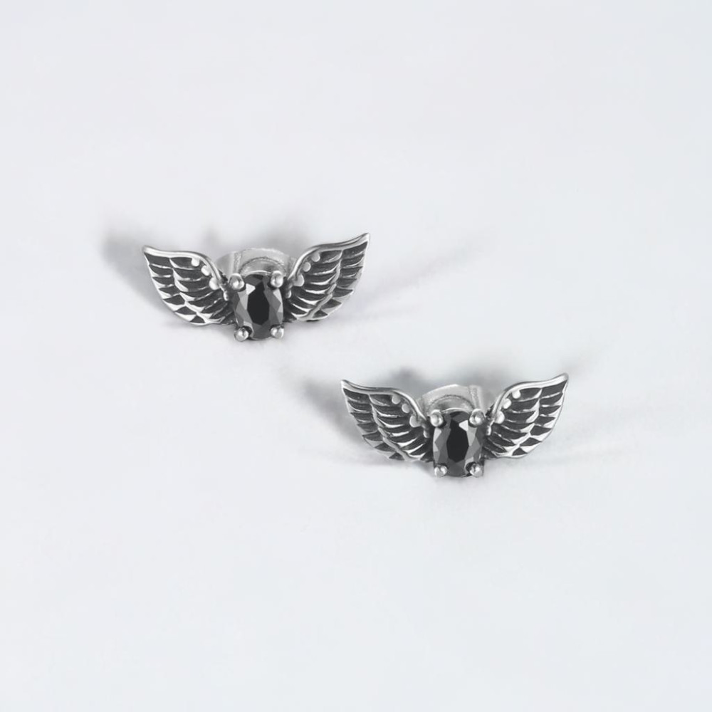 Men's Stainless Steel Cubic Zirconia angel wings Stud Earrings