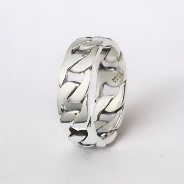 Anello da uomo con catena in argento rodiato