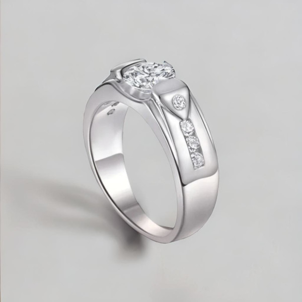Anello da cavaliere in argento con placca in zirconio rodiato per uomo e donna