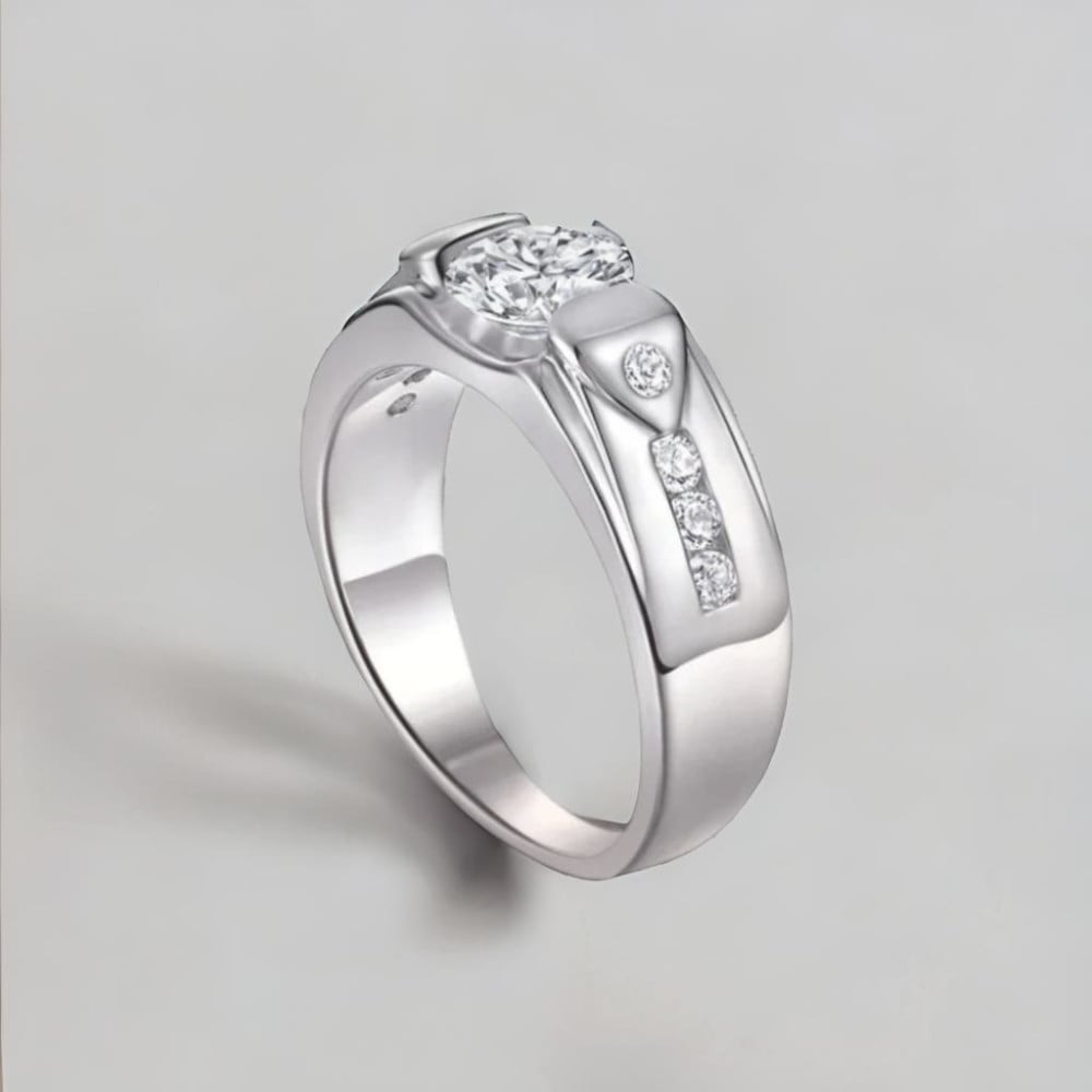 Anello da cavaliere in argento con placca in zirconio rodiato per uomo e donna