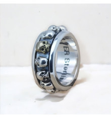 Herenring zilveren antistressring roterende schedel
