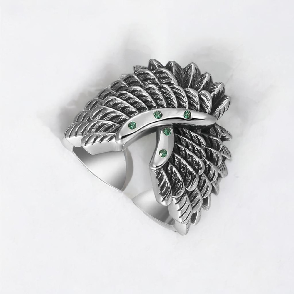 Men's Sterling Silver Angel Wings Zirconia Inlay Signet Ring