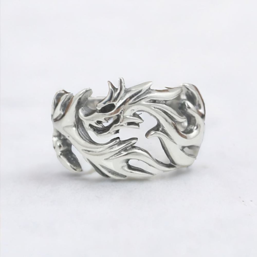 Bague argent anneau homme biker dragon zodiaque