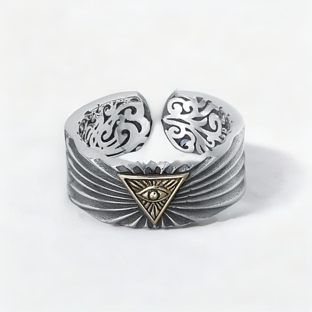Men's Sterling Silver Eye of Providence Open Signet Ring