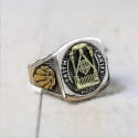 Men's Gold Plated Freemasonry Sterling Silver Signet Ring