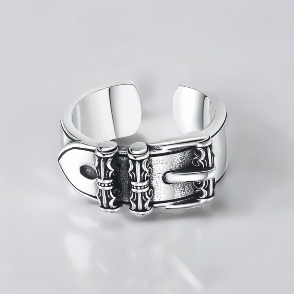 Men's Buckle Biker Sterling Silver Open Ring