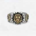Anello cavalleresco in argento da uomo con testa di leone aperta fleur de lys