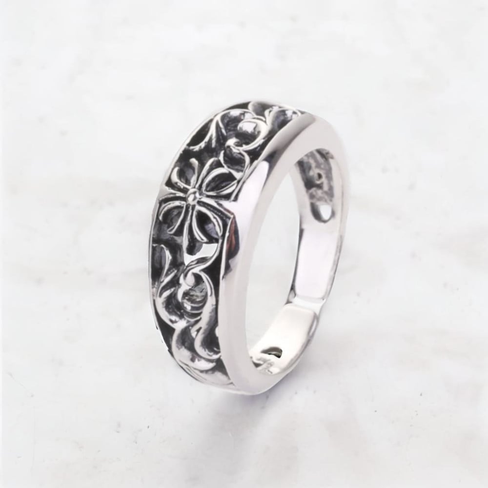 Anillo abierto de hombre anillo de plata cruz cincelada