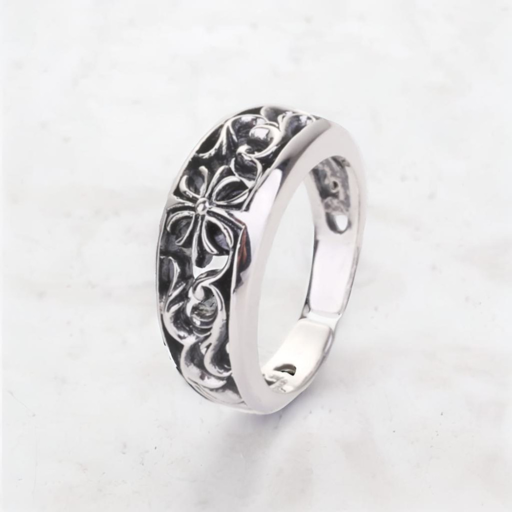 Men's Sterling Silver Adjustable Open Cross Ring