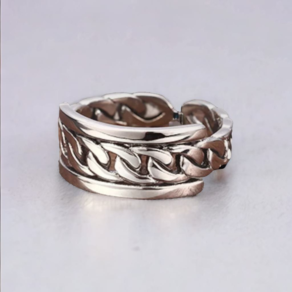 Bague argent double chaine tresse ouvert