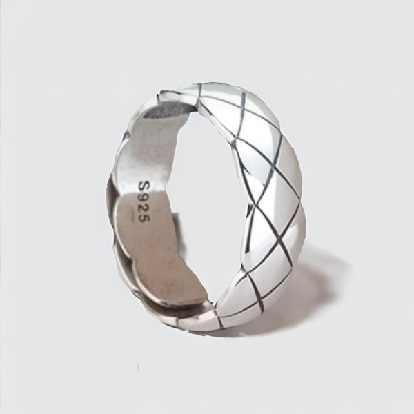 Anello aperto con scanalature per anelli in argento massiccio per uomo e donna