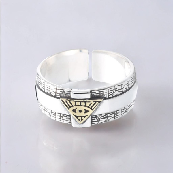 Men's Sterling Silver Eye of Providence Cross Open Ring