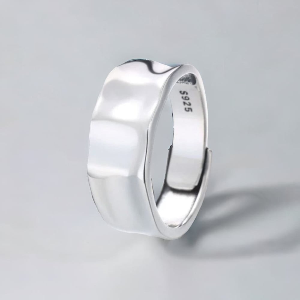 Men's Sterling Silver Concave Hammered Open Ring