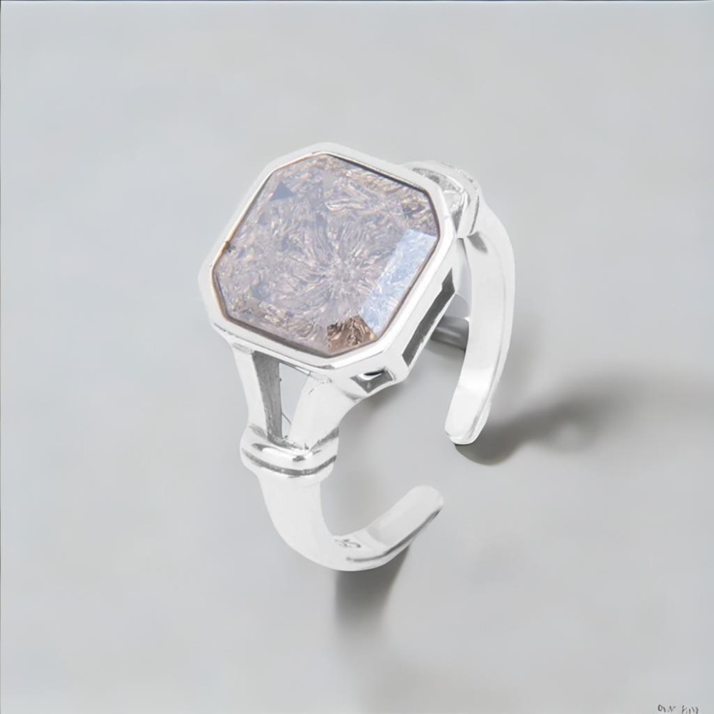 Women's Sterling Silver Adjustable Open Brown crystal Ring