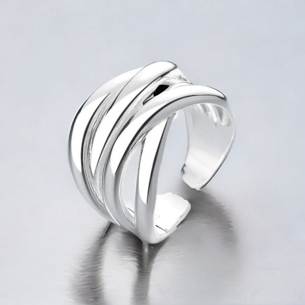 Women's Sterling Silver Polished Minimalist Chased Open Ring