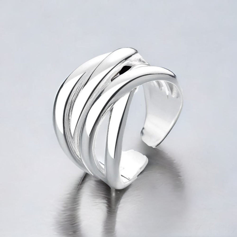 Women's Sterling Silver Polished Minimalist Chased Open Ring