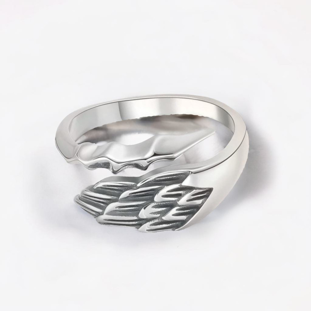 Bague homme femme argent massif ouvert aile ange