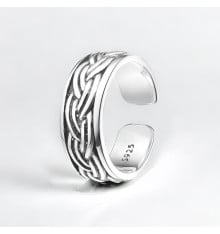 Open herenring van zilver met gevlochten touwen met Keltisch patroon