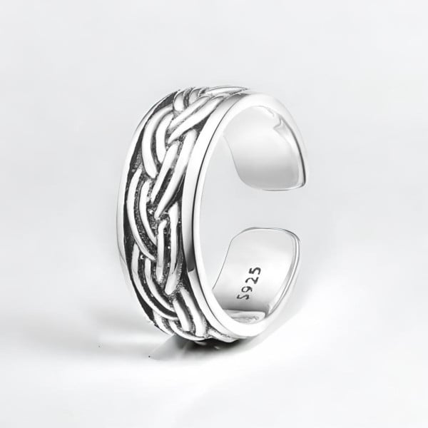 Bague ouverte homme argent motif celtique cordes tresse