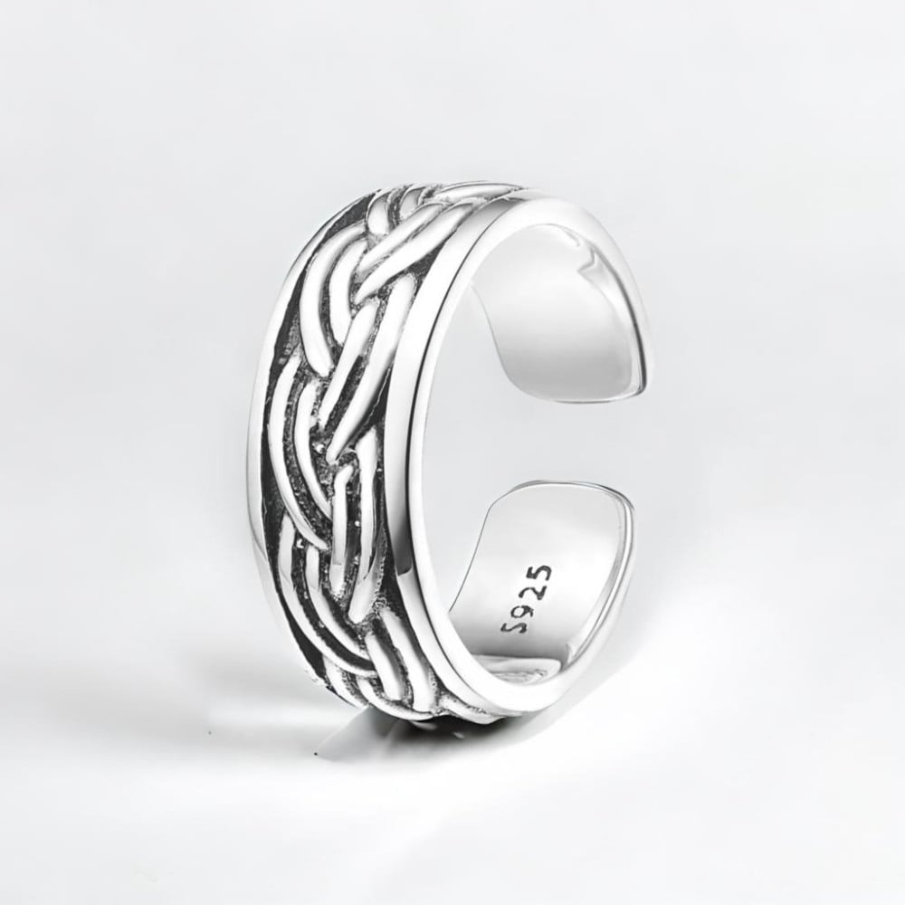 Open herenring van zilver met gevlochten touwen met Keltisch patroon