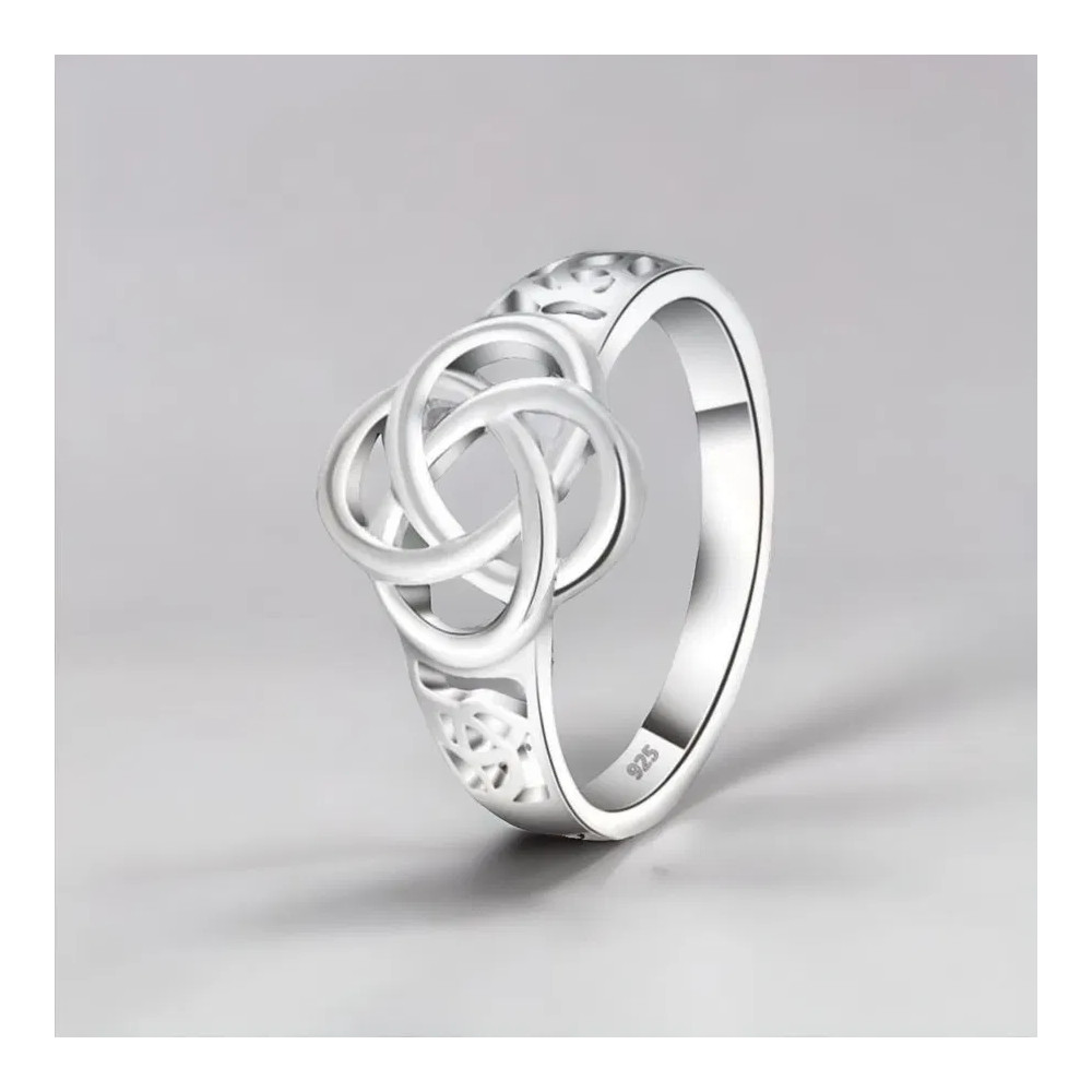 Rhodium Plated Sterling Silver Celtic Knot Clover 4 Leaf Ring