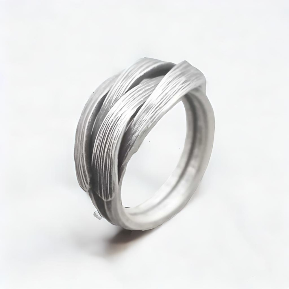 Brushed Sterling Silver Leaf Open Ring