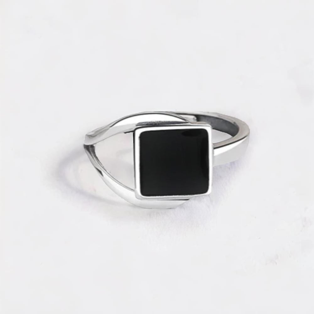 Offener Ring Ritter Silber schwarz Harz