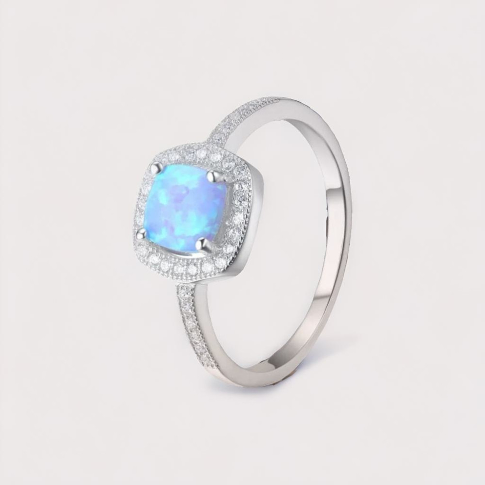 Rhodium Plated Sterling Silver Opal ZIrconia Inlay Ring