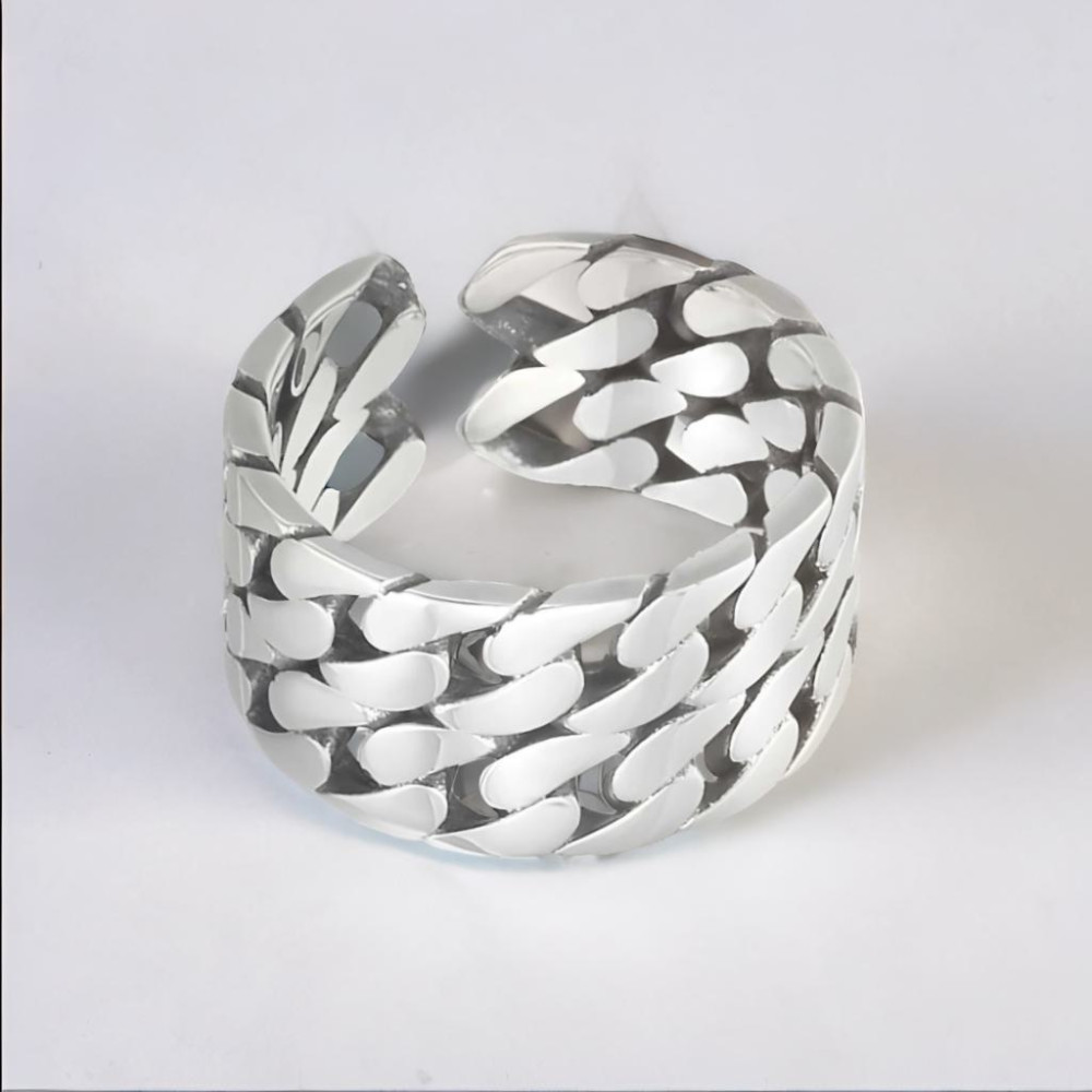 Sterling Silver Double Chain Open Ring