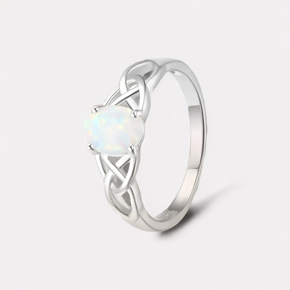 Anillo de plata 925 celta rodio ópalo ovalado