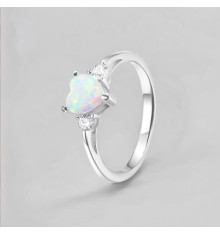Rhodium silver opal zirconium heart ring