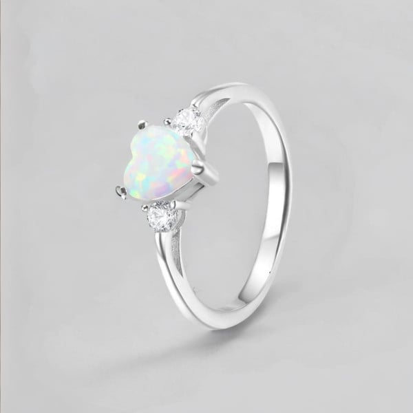 Bague argent rhodie coeur opale zirconium