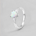 Rhodium silver opal zirconium heart ring