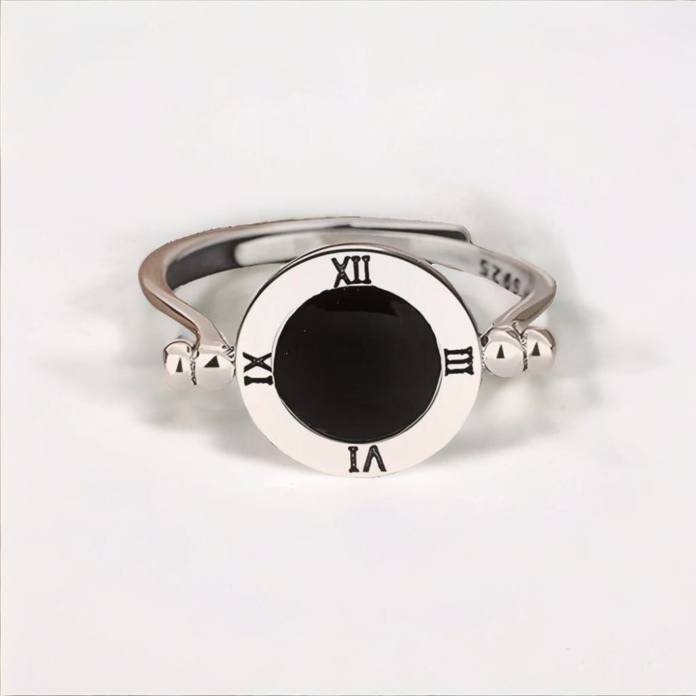 Open ring knight silver resin black roman numeral