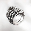 Men's silver skeleton hand Maltese cross ring