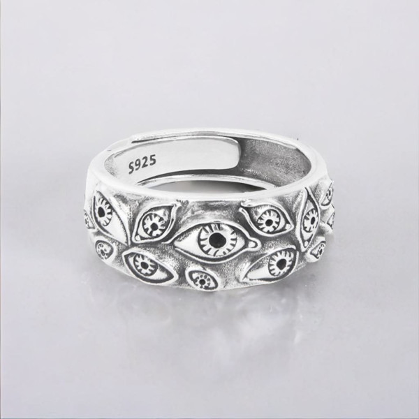 Bague argent ouvert homme oeil de dieu