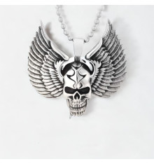 Pendentif homme tete de mort ailes acier