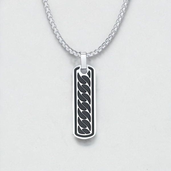 Gepersonaliseerde koppelketting met hanger met barpatroon in zwart staal