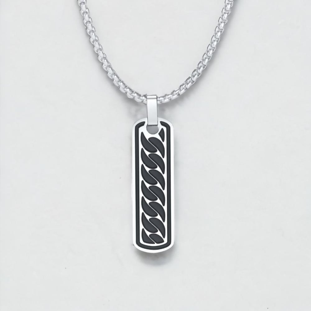 Pendentif personnalise collier couple barre motif noir acier