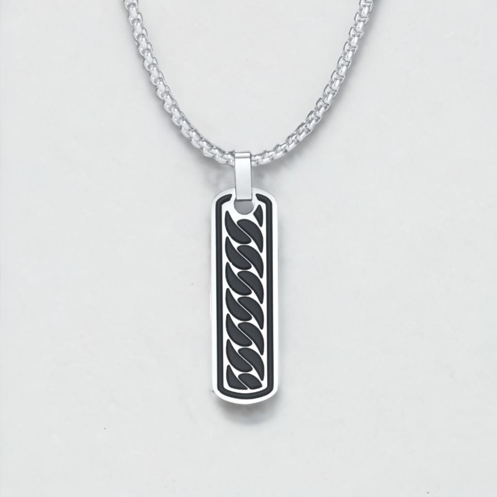 Personalized pendant necklace couple bar pattern black steel