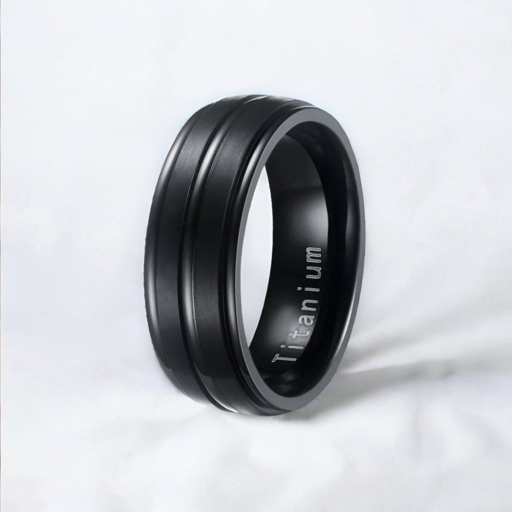 Men's Black Brushed Titanium Custom Band Ring