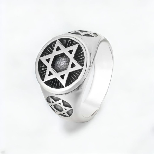 Anillo de acero inoxidable con estrella de David para hombre
