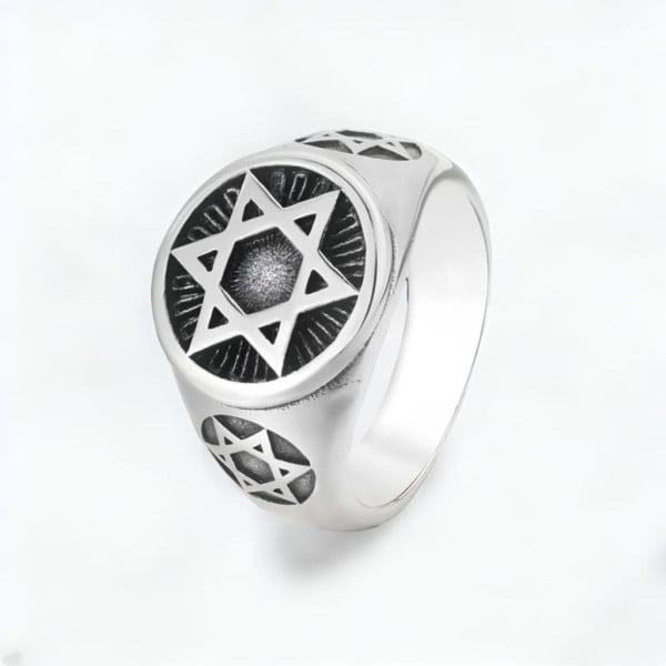 Men's knighted star of David stainless steel ring