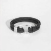 Bracelet homme cuir cordons noir fermoir manille marin acier