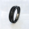 Bracelet cuir tresse multi cordons croix fermoir acier